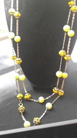 Vintage glass bead necklace canary yellow