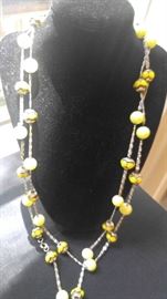 Vintage glass bead necklace canary yellow