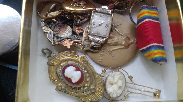 Antique jewelry watches shell cameo's & more