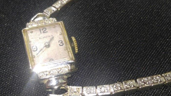 Antique Art Deco Blancpain Diamond & 14k white gold Elongated Lady’s Watch