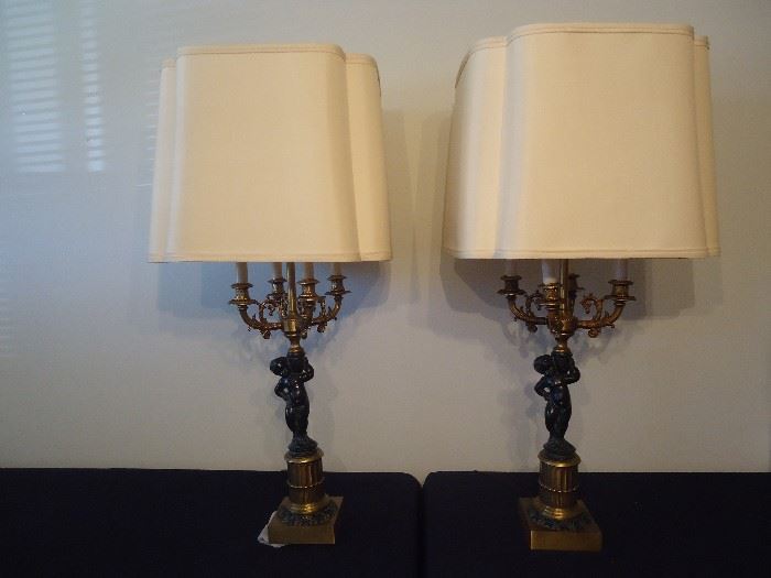 Vintage pedestal base square shaded lamps