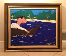 Francky Boy oil on canvas, listed French outsider artist.