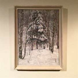 Winter scene oil on panel.