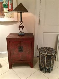 Pair of antique Chinese lacquered bedside cabinets.