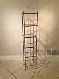 Chrome and beveled glass etagere. 