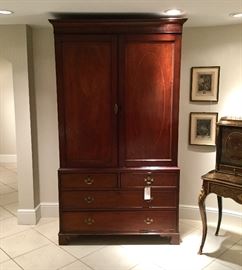 Large 19th c. English banded mahogany linen press.