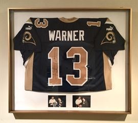 Kurt Warner signed jersey custom framed.