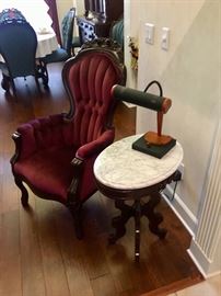 Antique chair and marble top table
