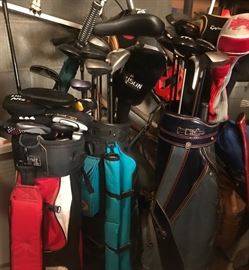 Golf clubs, shoes, covers