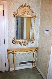 Painted mirror and matching console table set - made in Spain