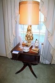End table, vintage lamp, Cambridge glass