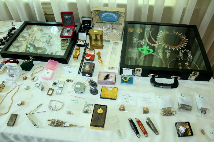 Jewelry - vintage costume, sterling, gold, pocket knives, watches, lighters, and more!