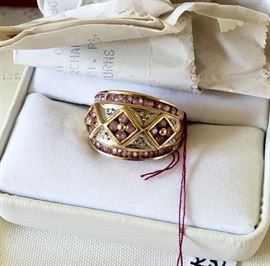 14k yellow gold - pink sapphire / diamond ring