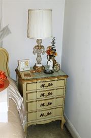 French provincial bedroom furniture - king bed with mattress, 2 nightstands, dresser with mirror, and vanity desk with chair