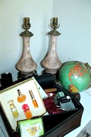 Vintage lamps, small globe, perfume