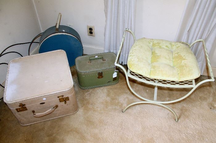 Vintage luggage and vanity stool