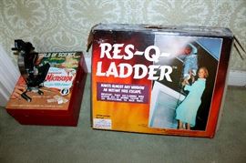 Rescue ladder and vintage microscope