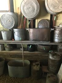 Washtubs, Copper Tub, Yardsticks, and Gas Cans