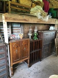 Cabinets, Dresser, and Oil Lamps