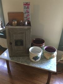 Old warming oven and some vintage pottery