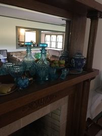 Some of the fantastic blue glass on the mantle