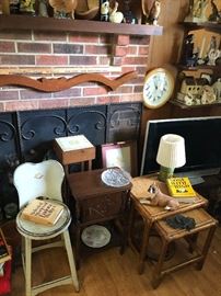 a small child's stool, smoking stand, rattan nesting tables and more