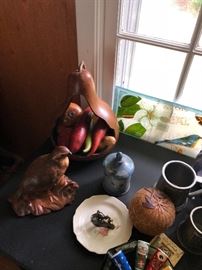 a view of the tables in the den. full of goodies