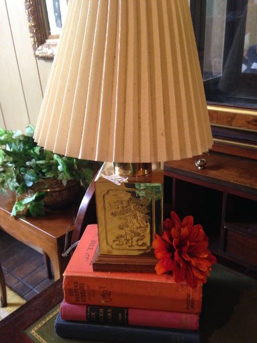 Brass lamp with pleated lamp