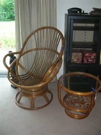 Rattan chair frame and table