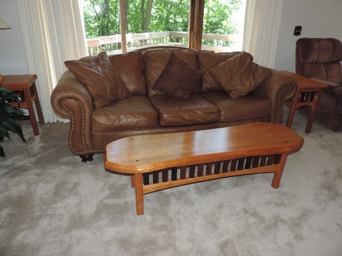 Leather Sofa - custom made coffee table, side tables...