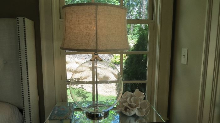 Bedside Glass Large Lamps/Linen Shades