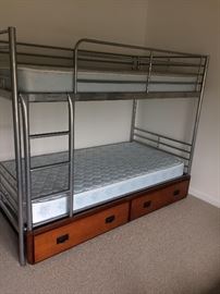 Bunk bed and mattresses. Twin trundle bed frame