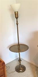 Vintage brass Torchiere floor lamp with a shelf