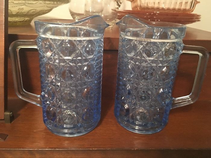 Blue glass pitchers