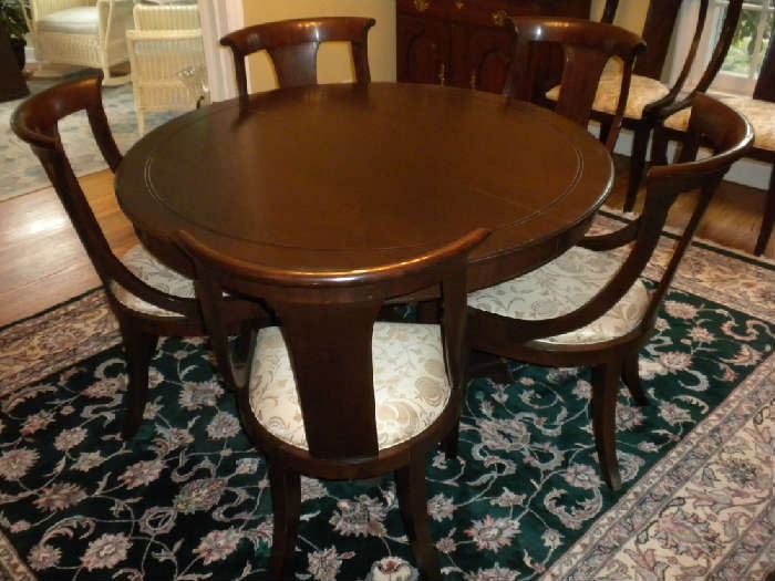 Stickley Table with 3 Leaves and Pads and Stickley Chairs