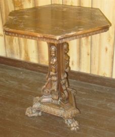 Lamp Table w/Carved Figures & Claw Feet