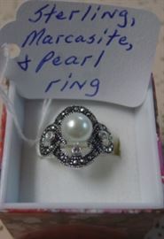 Sterling, Marcasite, & Pearl Ring