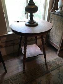 Antique oak spool leg table