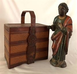 Chinese Jubako Bento Lunchbox, Guatemalan Santo, Carved Wood and Paint, 18th century