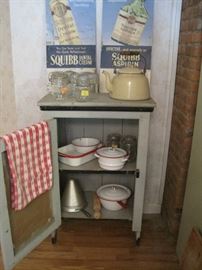small cabinet & enamel ware