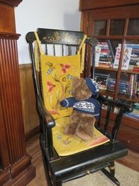 Hitchcock rocker with needlepoint pads