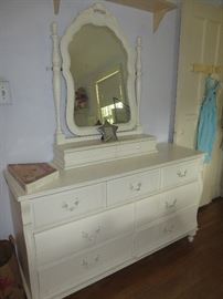 Painted bedroom set includes- dresser w/ mirror, bed w/ headboard & footboard, desk , nightstand & bookshelf