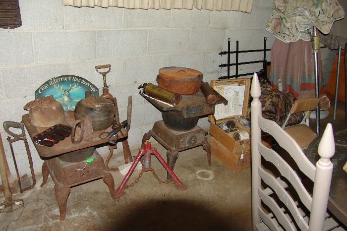 Old wood stoves, cast iron cookware, etc.