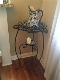 Mexican Pottery - four piece set including stand, pitcher, bowl and drip dish.