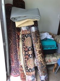 Assorted rugs. We have two Karastan wool machine made rugs, one wool hand knotted Persian rug and two plain machine made rugs