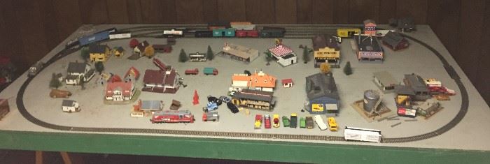 Large Train Collection to include Board, Houses, Trees and Train Cars