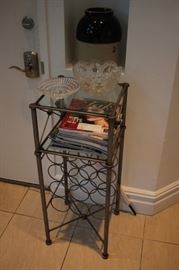 Wine Rack Stand with Glass Top and Decorative Items