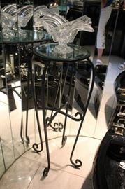 Wrought Iron and Glass Stand with Glass Decorative Bowl