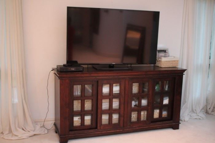 Wood Cabinet and Flat Screen TV
