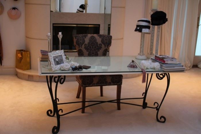 Wrought Iron Table, Chair and Decorative